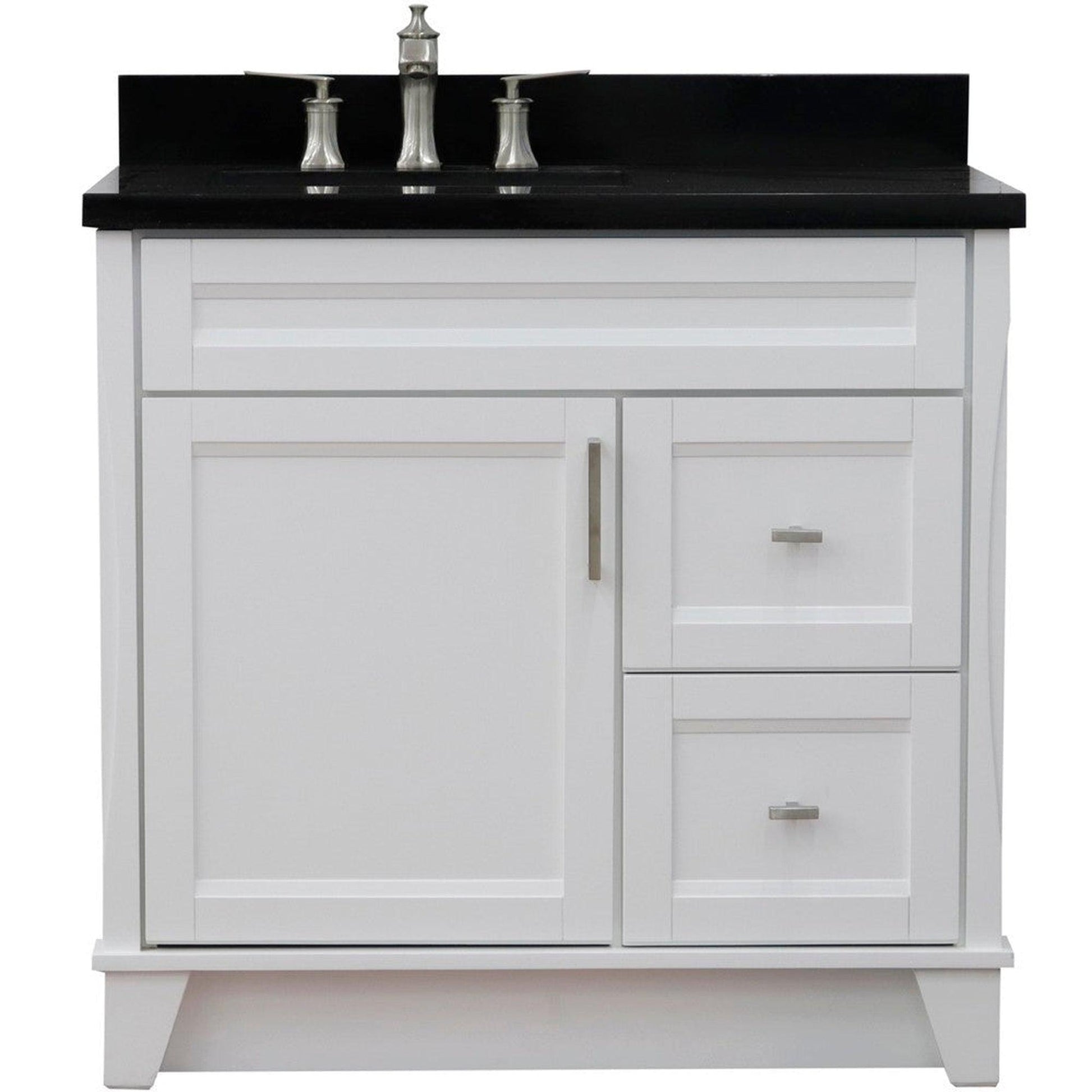 Bellaterra Home Terni 37" 1-Door 2-Drawer White Freestanding Vanity Set With Ceramic Left Offset Undermount Rectangular Sink and Black Galaxy Granite Top, and Left Door Base