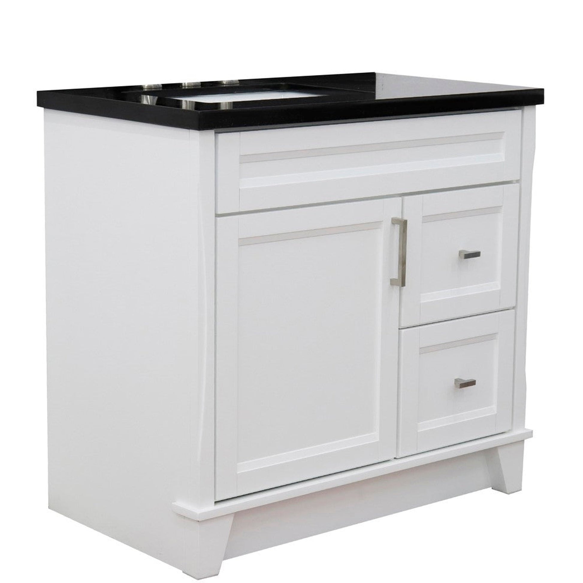 Bellaterra Home Terni 37" 1-Door 2-Drawer White Freestanding Vanity Set With Ceramic Left Offset Undermount Rectangular Sink and Black Galaxy Granite Top, and Left Door Base