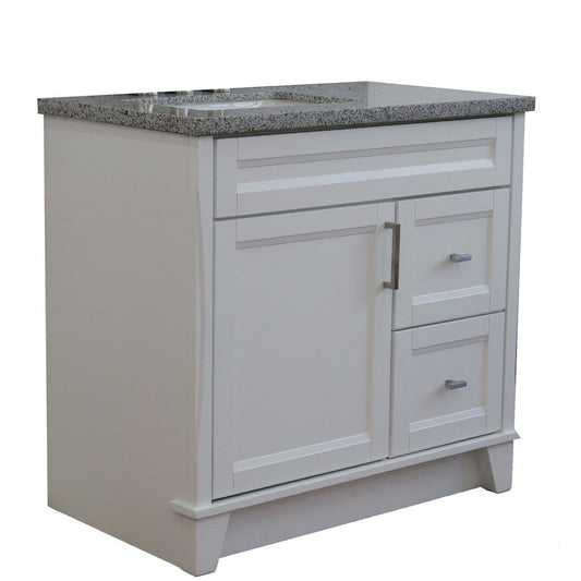 Bellaterra Home Terni 37" 1-Door 2-Drawer White Freestanding Vanity Set With Ceramic Left Offset Undermount Rectangular Sink and Gray Granite Top, and Left Door Base