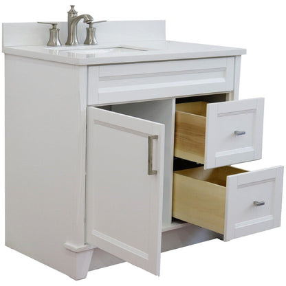 Bellaterra Home Terni 37" 1-Door 2-Drawer White Freestanding Vanity Set With Ceramic Left Offset Undermount Rectangular Sink and White Quartz Top, and Left Door Base