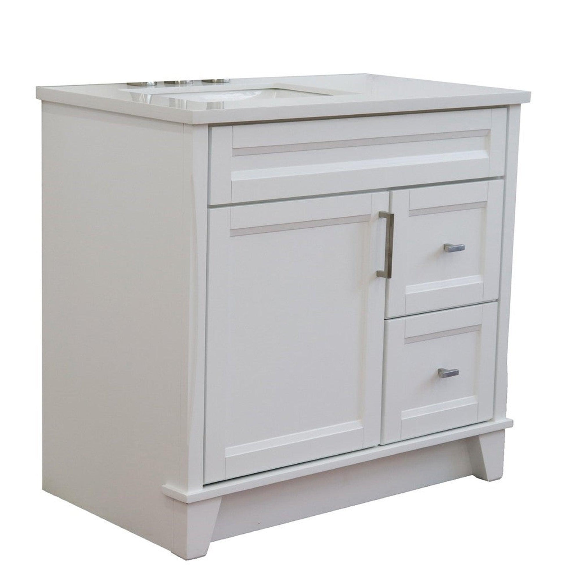 Bellaterra Home Terni 37" 1-Door 2-Drawer White Freestanding Vanity Set With Ceramic Left Offset Undermount Rectangular Sink and White Quartz Top, and Left Door Base