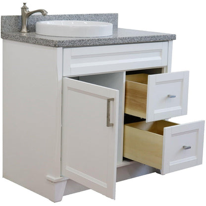 Bellaterra Home Terni 37" 1-Door 2-Drawer White Freestanding Vanity Set With Ceramic Left Offset Vessel Sink and Gray Granite Top, and Left Door Base