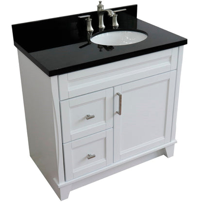 Bellaterra Home Terni 37" 1-Door 2-Drawer White Freestanding Vanity Set With Ceramic Right Offset Undermount Oval Sink and Black Galaxy Granite Top, and Right Door Base