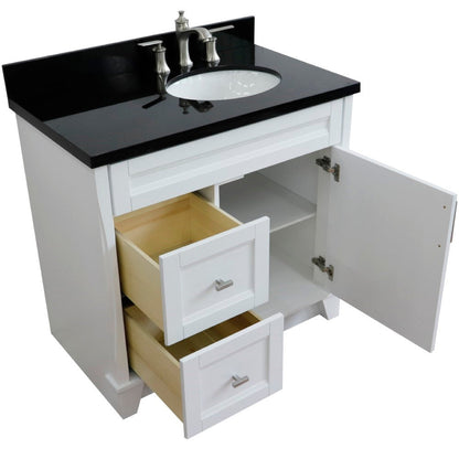 Bellaterra Home Terni 37" 1-Door 2-Drawer White Freestanding Vanity Set With Ceramic Right Offset Undermount Oval Sink and Black Galaxy Granite Top, and Right Door Base