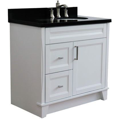 Bellaterra Home Terni 37" 1-Door 2-Drawer White Freestanding Vanity Set With Ceramic Right Offset Undermount Oval Sink and Black Galaxy Granite Top, and Right Door Base