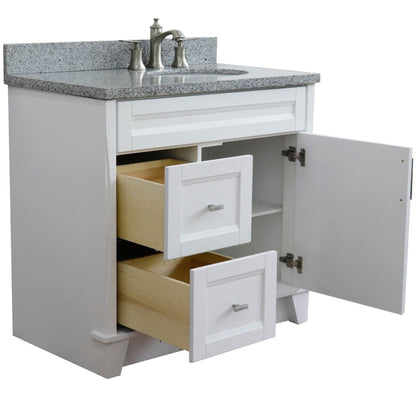 Bellaterra Home Terni 37" 1-Door 2-Drawer White Freestanding Vanity Set With Ceramic Right Offset Undermount Oval Sink and Gray Granite Top, and Right Door Base