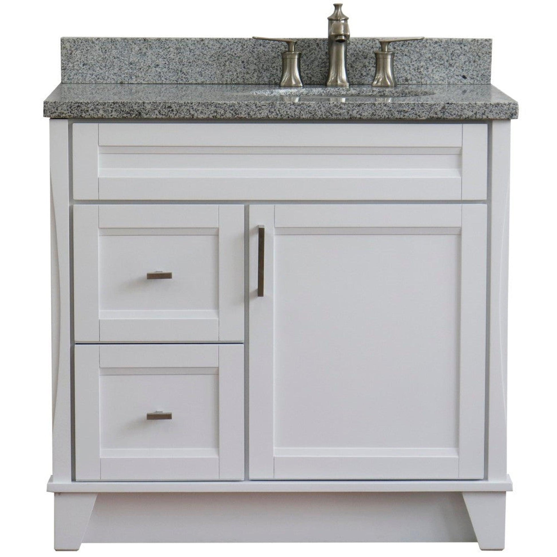 Bellaterra Home Terni 37" 1-Door 2-Drawer White Freestanding Vanity Set With Ceramic Right Offset Undermount Oval Sink and Gray Granite Top, and Right Door Base
