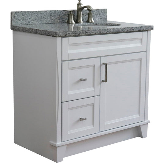 Bellaterra Home Terni 37" 1-Door 2-Drawer White Freestanding Vanity Set With Ceramic Right Offset Undermount Oval Sink and Gray Granite Top, and Right Door Base