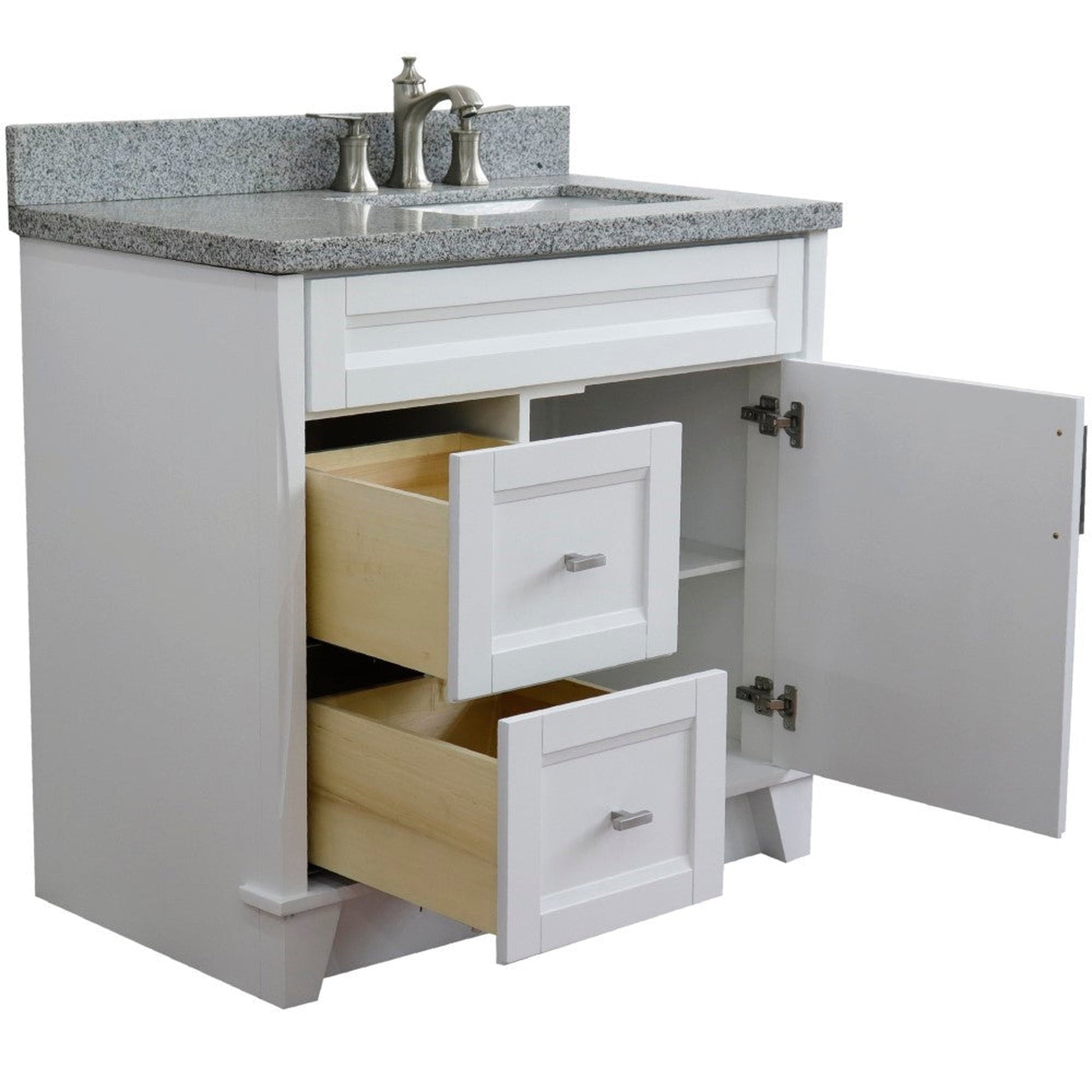 Bellaterra Home Terni 37" 1-Door 2-Drawer White Freestanding Vanity Set With Ceramic Right Offset Undermount Rectangular Sink and Gray Granite Top, and Right Door Base