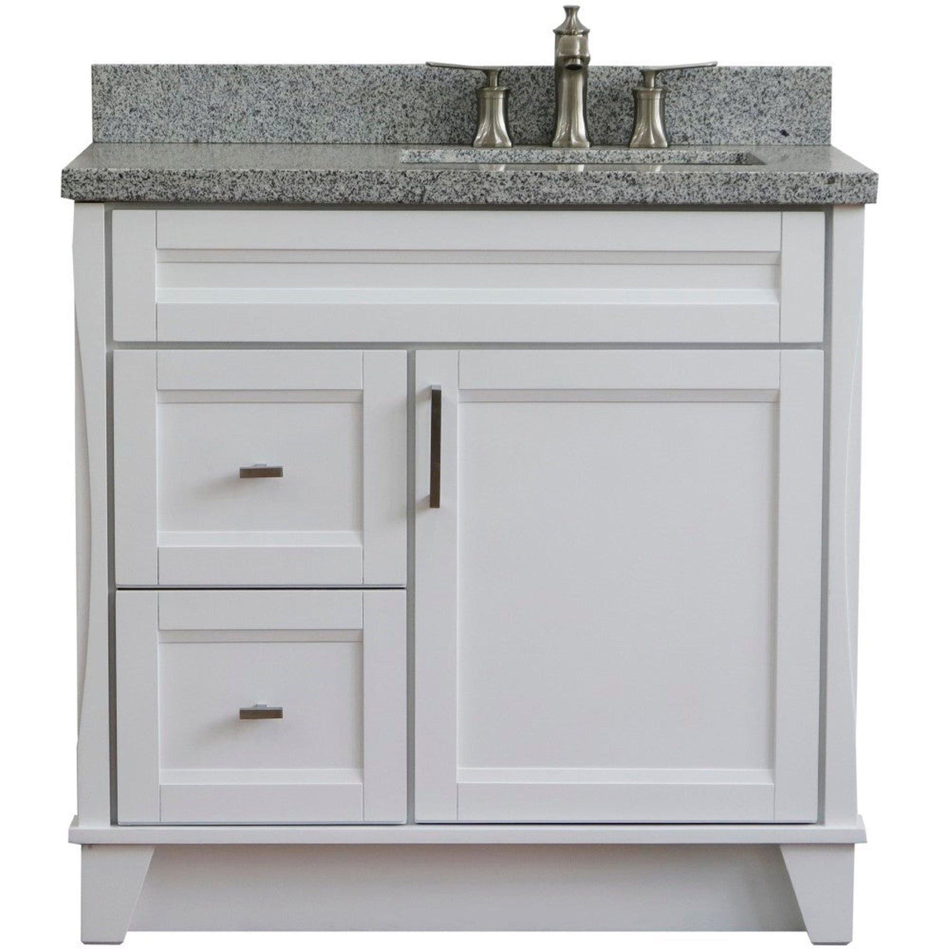Bellaterra Home Terni 37" 1-Door 2-Drawer White Freestanding Vanity Set With Ceramic Right Offset Undermount Rectangular Sink and Gray Granite Top, and Right Door Base
