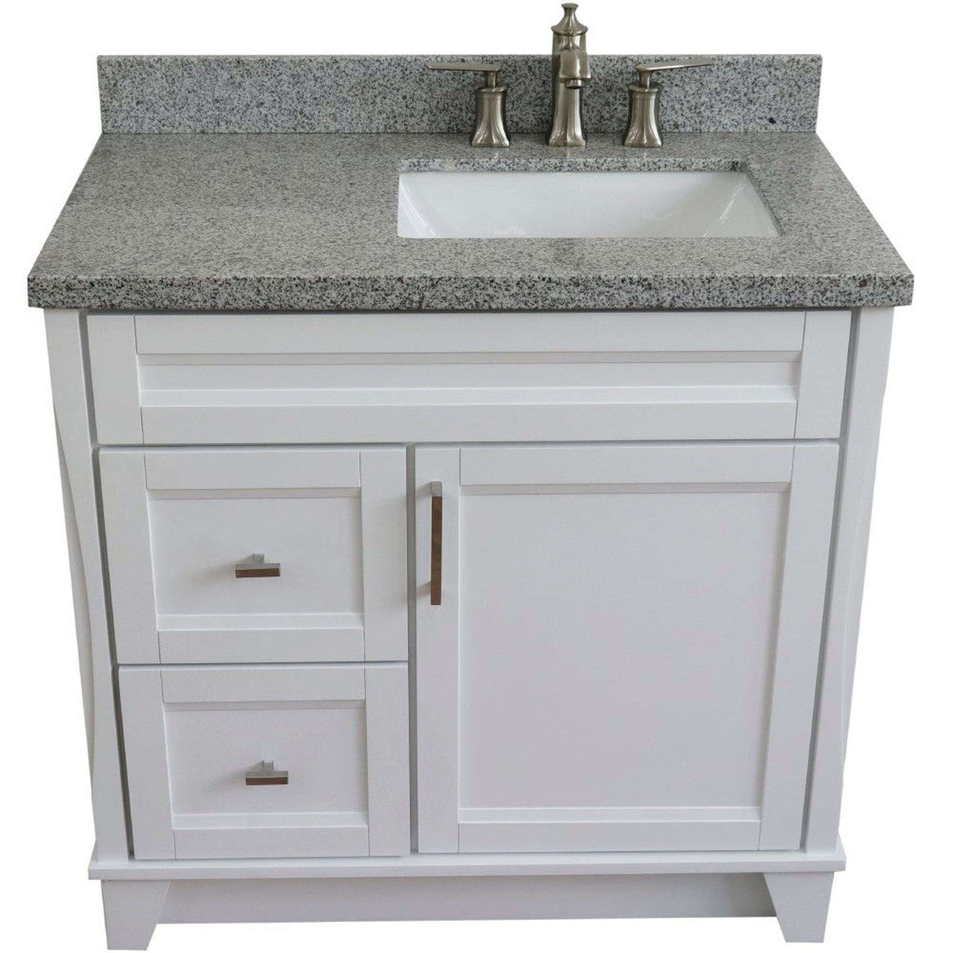 Bellaterra Home Terni 37" 1-Door 2-Drawer White Freestanding Vanity Set With Ceramic Right Offset Undermount Rectangular Sink and Gray Granite Top, and Right Door Base