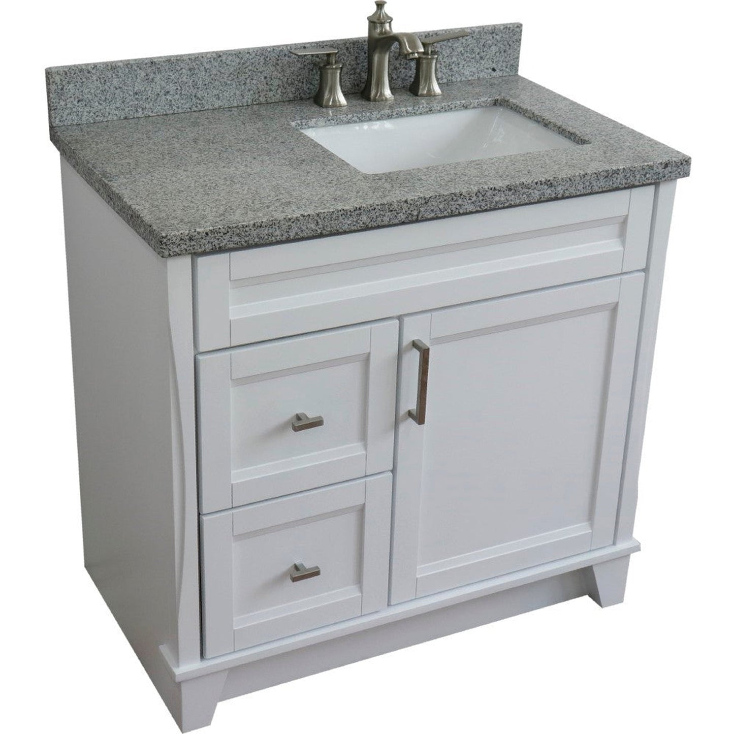 Bellaterra Home Terni 37" 1-Door 2-Drawer White Freestanding Vanity Set With Ceramic Right Offset Undermount Rectangular Sink and Gray Granite Top, and Right Door Base