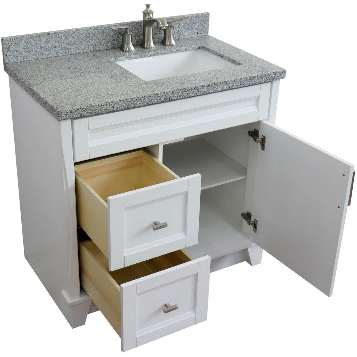 Bellaterra Home Terni 37" 1-Door 2-Drawer White Freestanding Vanity Set With Ceramic Right Offset Undermount Rectangular Sink and Gray Granite Top, and Right Door Base