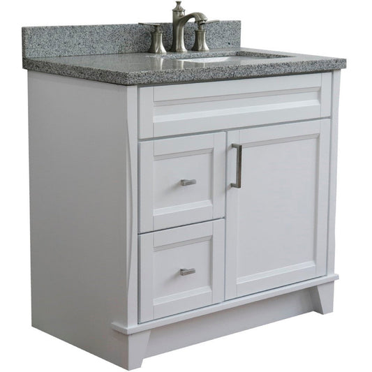 Bellaterra Home Terni 37" 1-Door 2-Drawer White Freestanding Vanity Set With Ceramic Right Offset Undermount Rectangular Sink and Gray Granite Top, and Right Door Base