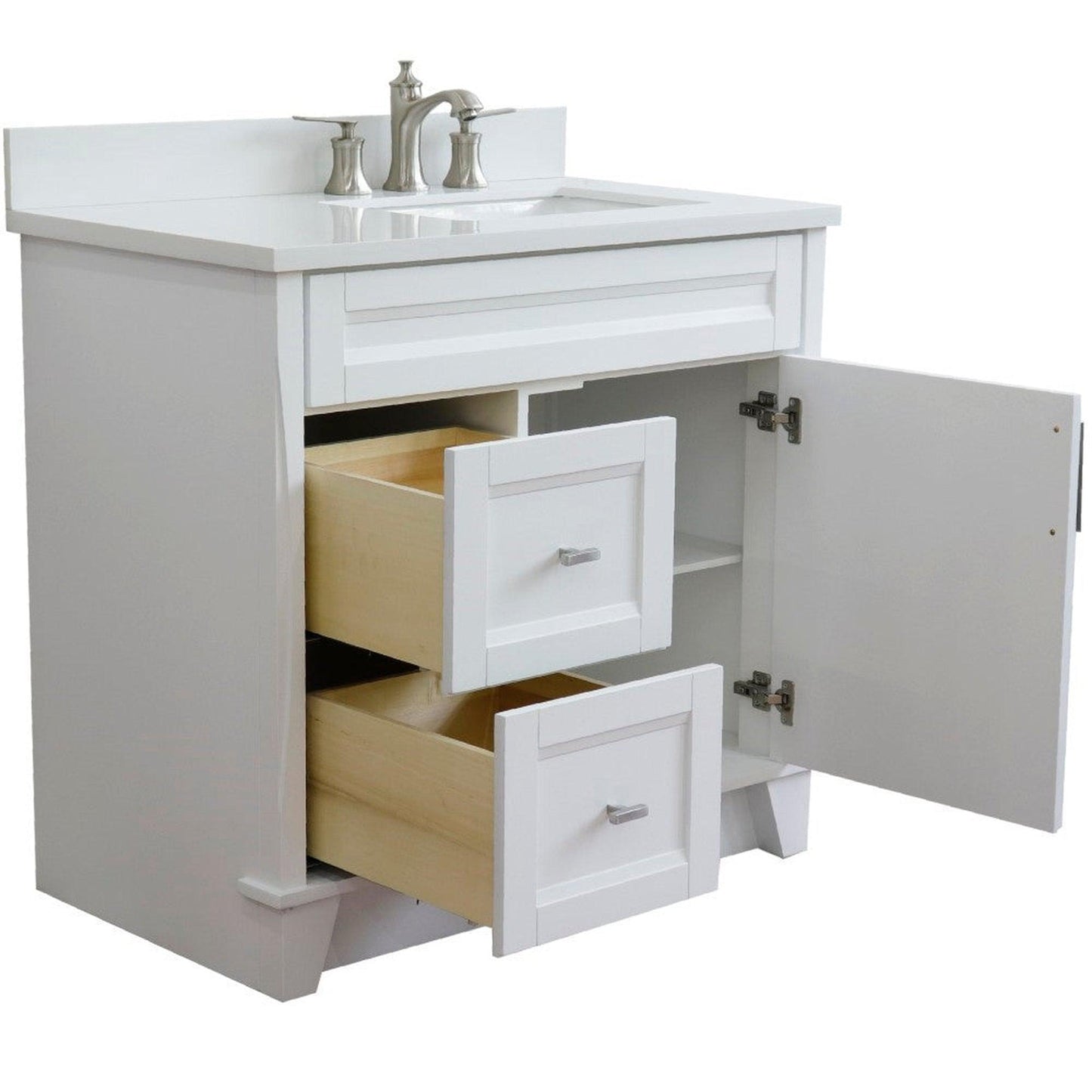 Bellaterra Home Terni 37" 1-Door 2-Drawer White Freestanding Vanity Set With Ceramic Right Offset Undermount Rectangular Sink and White Quartz Top, and Right Door Base