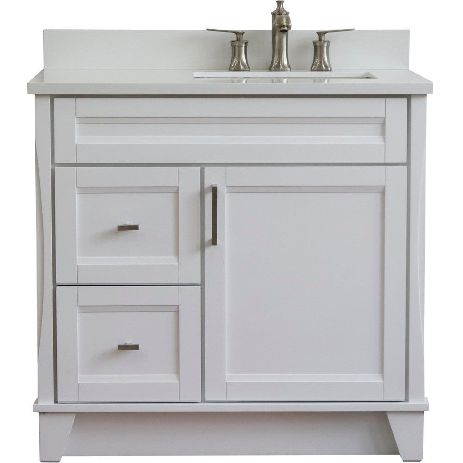 Bellaterra Home Terni 37" 1-Door 2-Drawer White Freestanding Vanity Set With Ceramic Right Offset Undermount Rectangular Sink and White Quartz Top, and Right Door Base