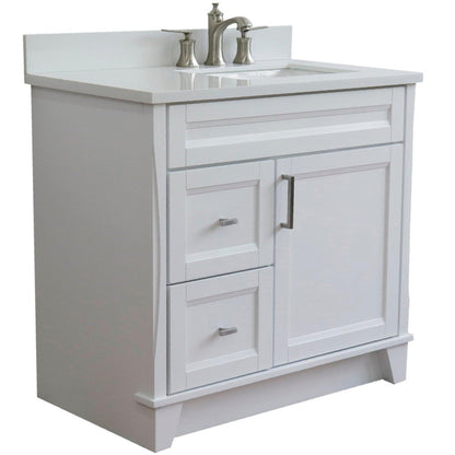 Bellaterra Home Terni 37" 1-Door 2-Drawer White Freestanding Vanity Set With Ceramic Right Offset Undermount Rectangular Sink and White Quartz Top, and Right Door Base