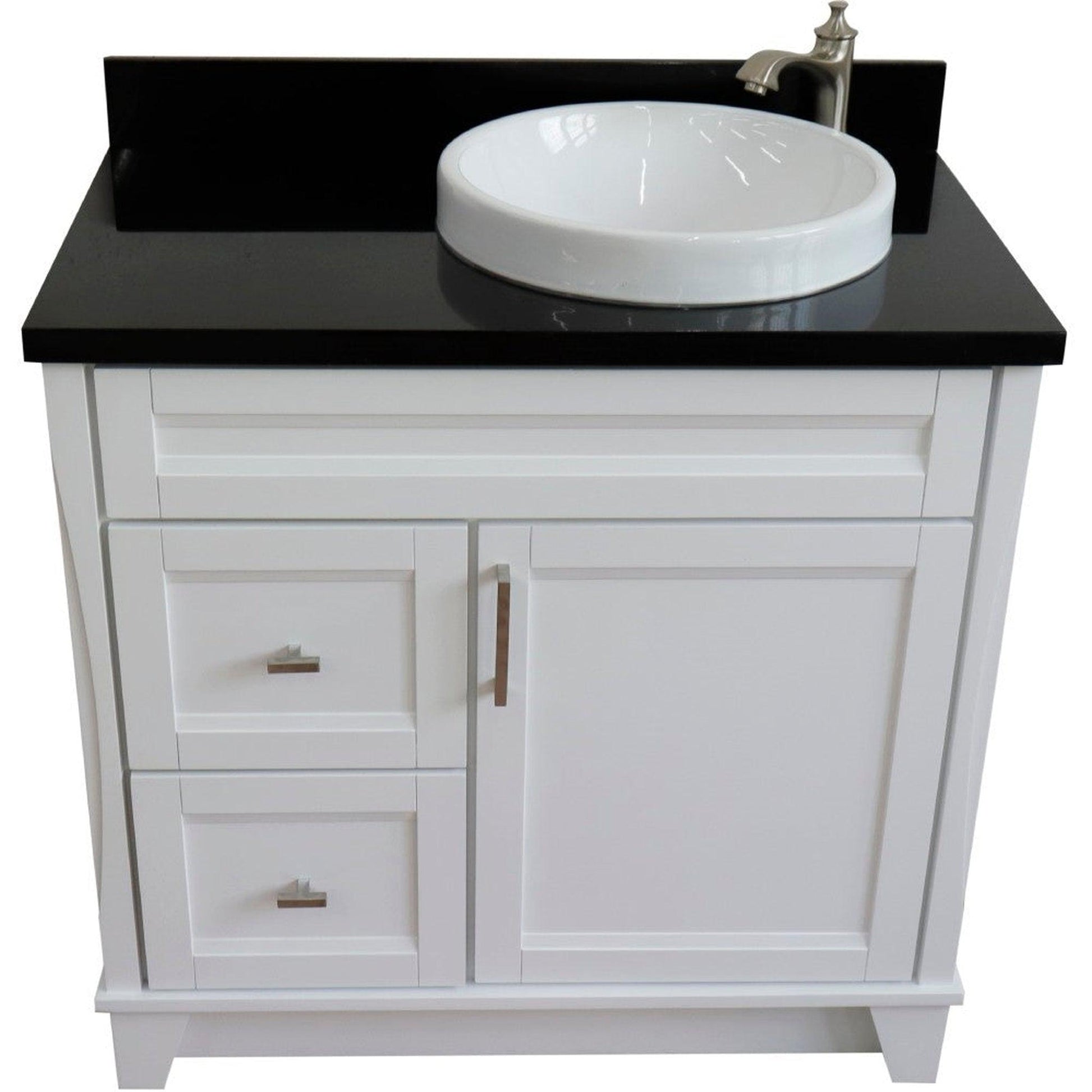 Bellaterra Home Terni 37" 1-Door 2-Drawer White Freestanding Vanity Set With Ceramic Right Offset Vessel Sink and Black Galaxy Granite Top, and Right Door Base