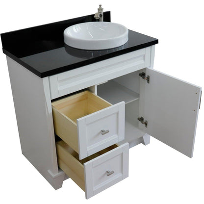 Bellaterra Home Terni 37" 1-Door 2-Drawer White Freestanding Vanity Set With Ceramic Right Offset Vessel Sink and Black Galaxy Granite Top, and Right Door Base