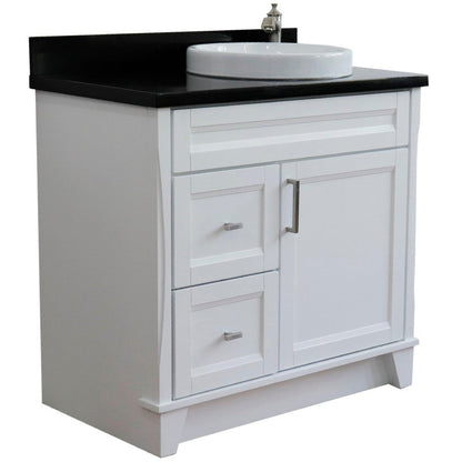 Bellaterra Home Terni 37" 1-Door 2-Drawer White Freestanding Vanity Set With Ceramic Right Offset Vessel Sink and Black Galaxy Granite Top, and Right Door Base