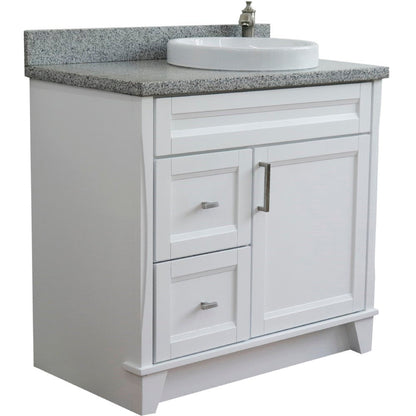 Bellaterra Home Terni 37" 1-Door 2-Drawer White Freestanding Vanity Set With Ceramic Right Offset Vessel Sink and Gray Granite Top, and Right Door Base