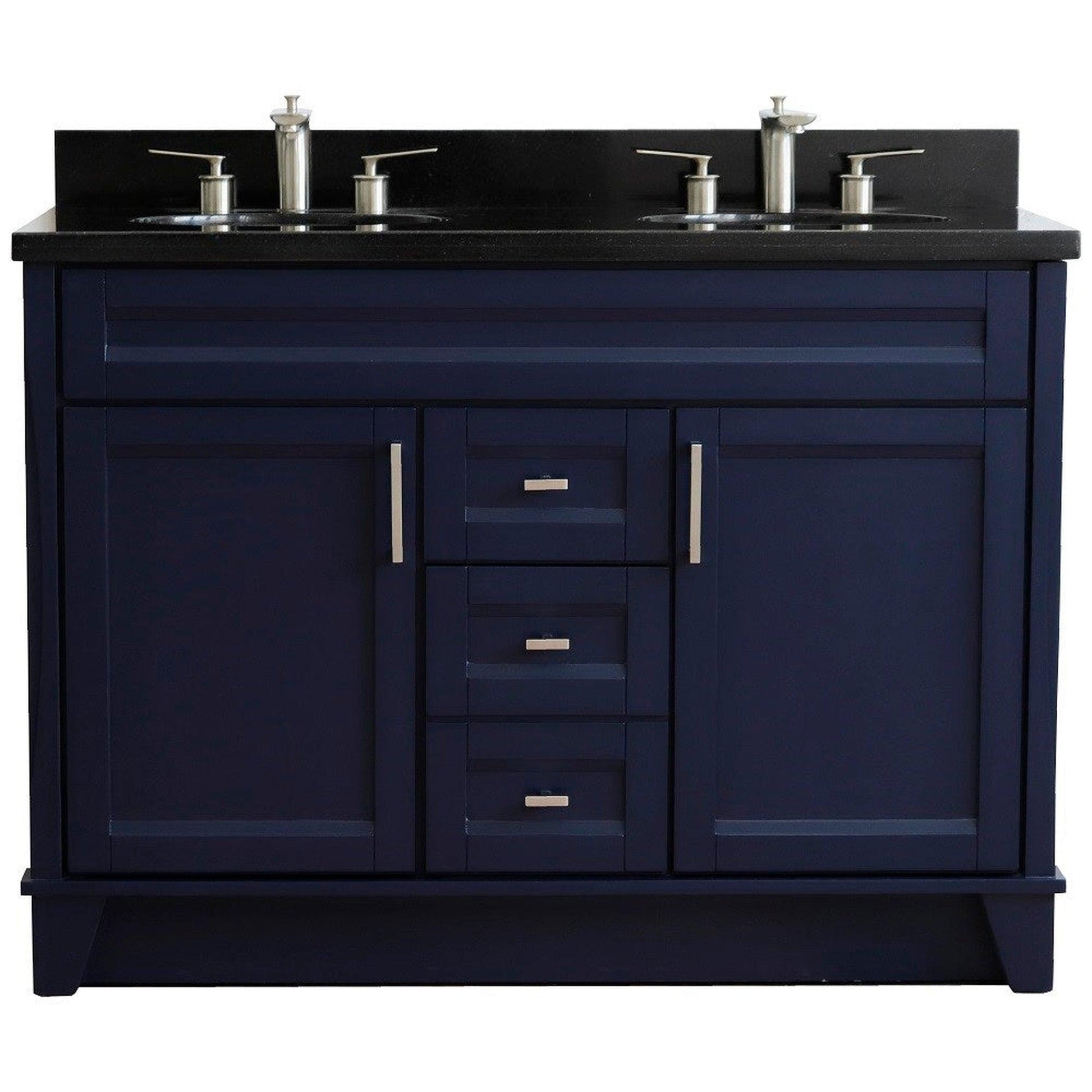 Bellaterra Home Terni 49" 2-Door 2-Drawer Blue Freestanding Vanity Set With Ceramic Double Undermount Oval Sink and Black Galaxy Granite Top