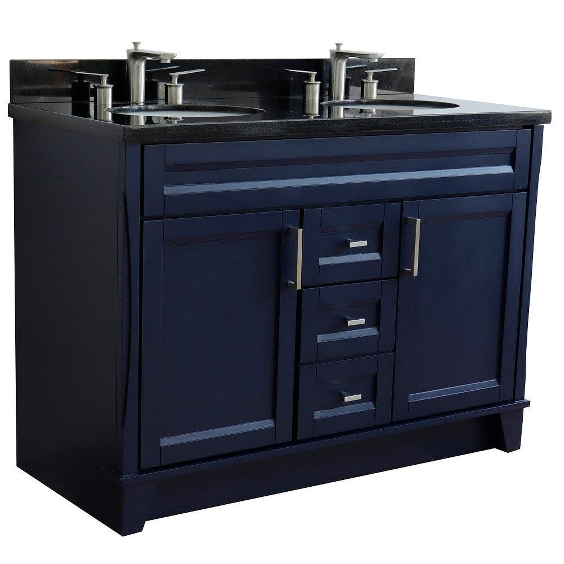 Bellaterra Home Terni 49" 2-Door 2-Drawer Blue Freestanding Vanity Set With Ceramic Double Undermount Oval Sink and Black Galaxy Granite Top