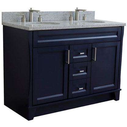 Bellaterra Home Terni 49" 2-Door 2-Drawer Blue Freestanding Vanity Set With Ceramic Double Undermount Oval Sink and Gray Granite Top