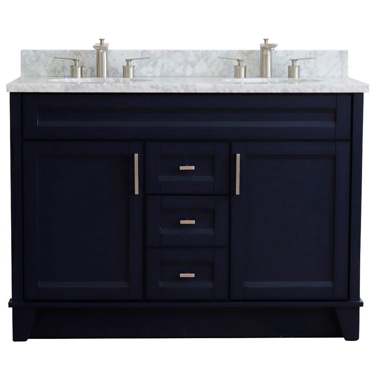 Bellaterra Home Terni 49" 2-Door 2-Drawer Blue Freestanding Vanity Set With Ceramic Double Undermount Oval Sink and White Carrara Marble Top