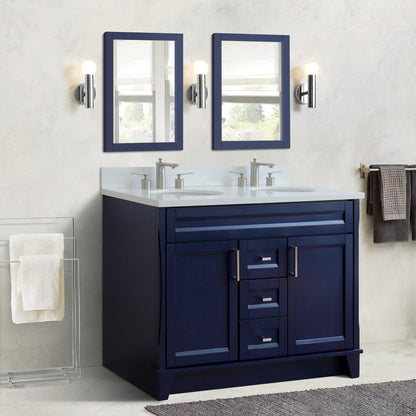 Bellaterra Home Terni 49" 2-Door 2-Drawer Blue Freestanding Vanity Set With Ceramic Double Undermount Oval Sink and White Quartz Top