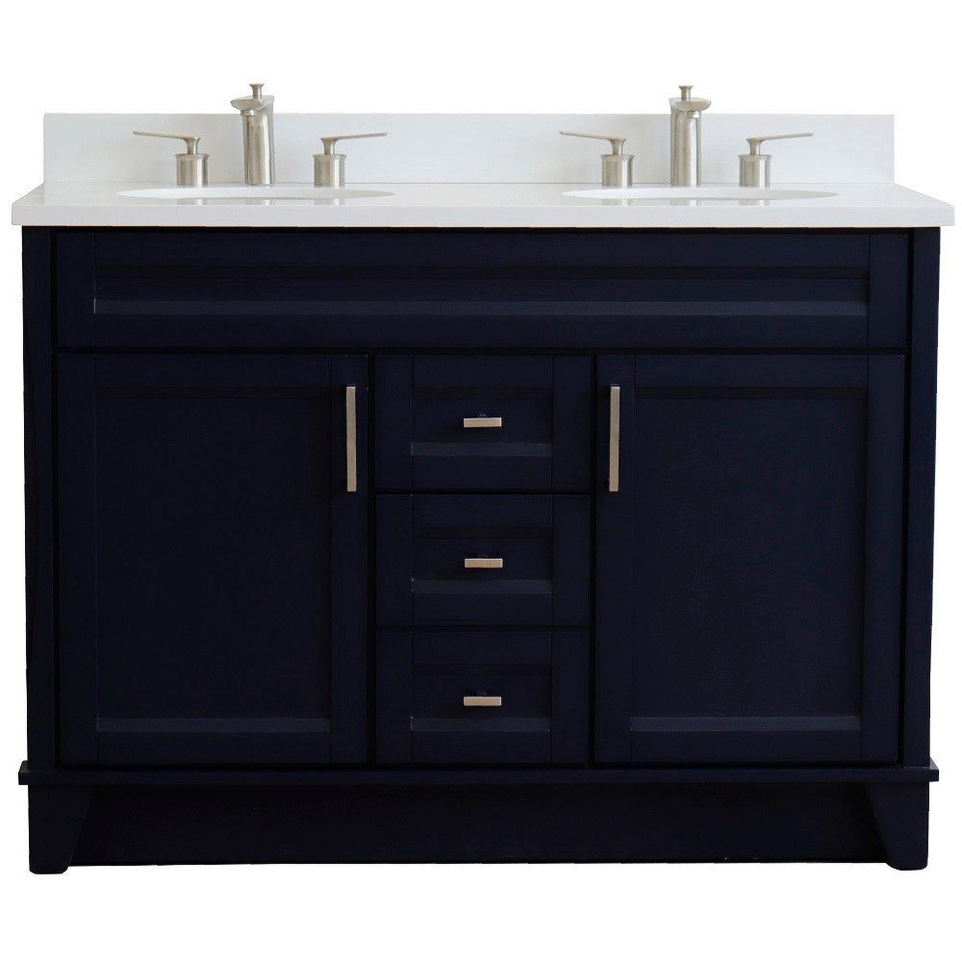 Bellaterra Home Terni 49" 2-Door 2-Drawer Blue Freestanding Vanity Set With Ceramic Double Undermount Oval Sink and White Quartz Top