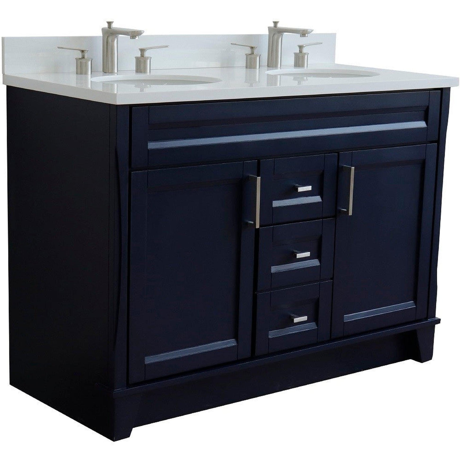 Bellaterra Home Terni 49" 2-Door 2-Drawer Blue Freestanding Vanity Set With Ceramic Double Undermount Oval Sink and White Quartz Top