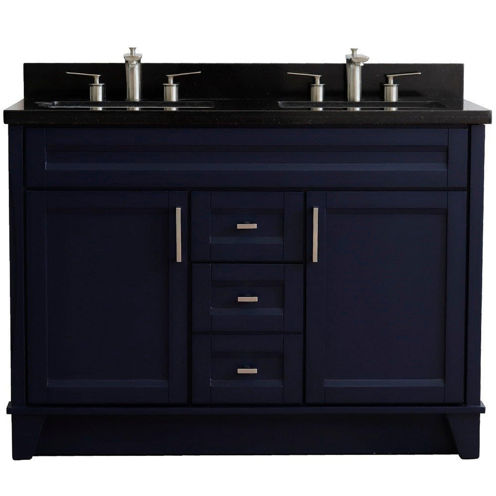 Bellaterra Home Terni 49" 2-Door 2-Drawer Blue Freestanding Vanity Set With Ceramic Double Undermount Rectangular Sink and Black Galaxy Granite Top