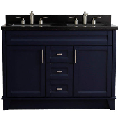 Bellaterra Home Terni 49" 2-Door 2-Drawer Blue Freestanding Vanity Set With Ceramic Double Undermount Rectangular Sink and Black Galaxy Granite Top