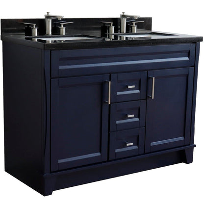 Bellaterra Home Terni 49" 2-Door 2-Drawer Blue Freestanding Vanity Set With Ceramic Double Undermount Rectangular Sink and Black Galaxy Granite Top