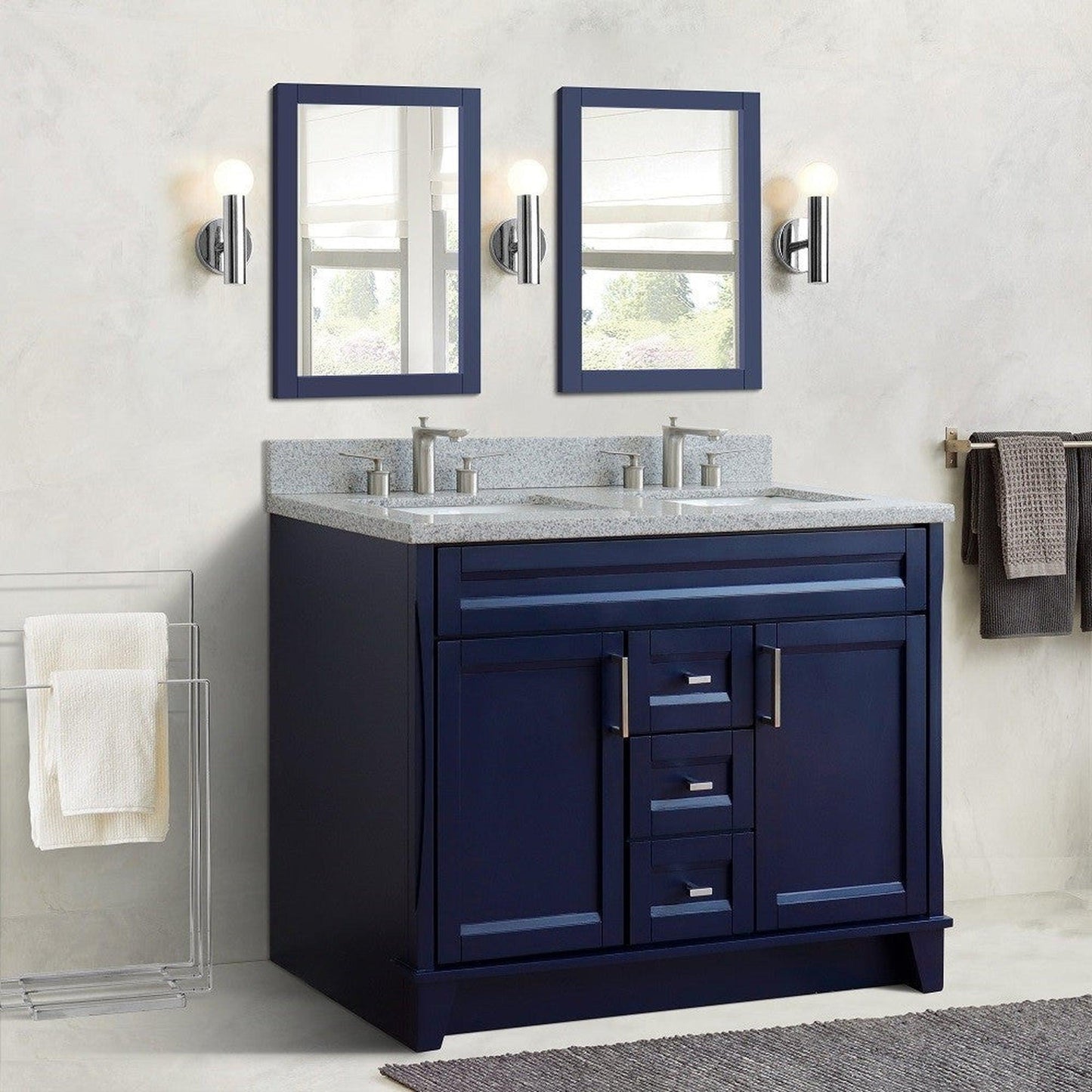 Bellaterra Home Terni 49" 2-Door 2-Drawer Blue Freestanding Vanity Set With Ceramic Double Undermount Rectangular Sink and Gray Granite Top