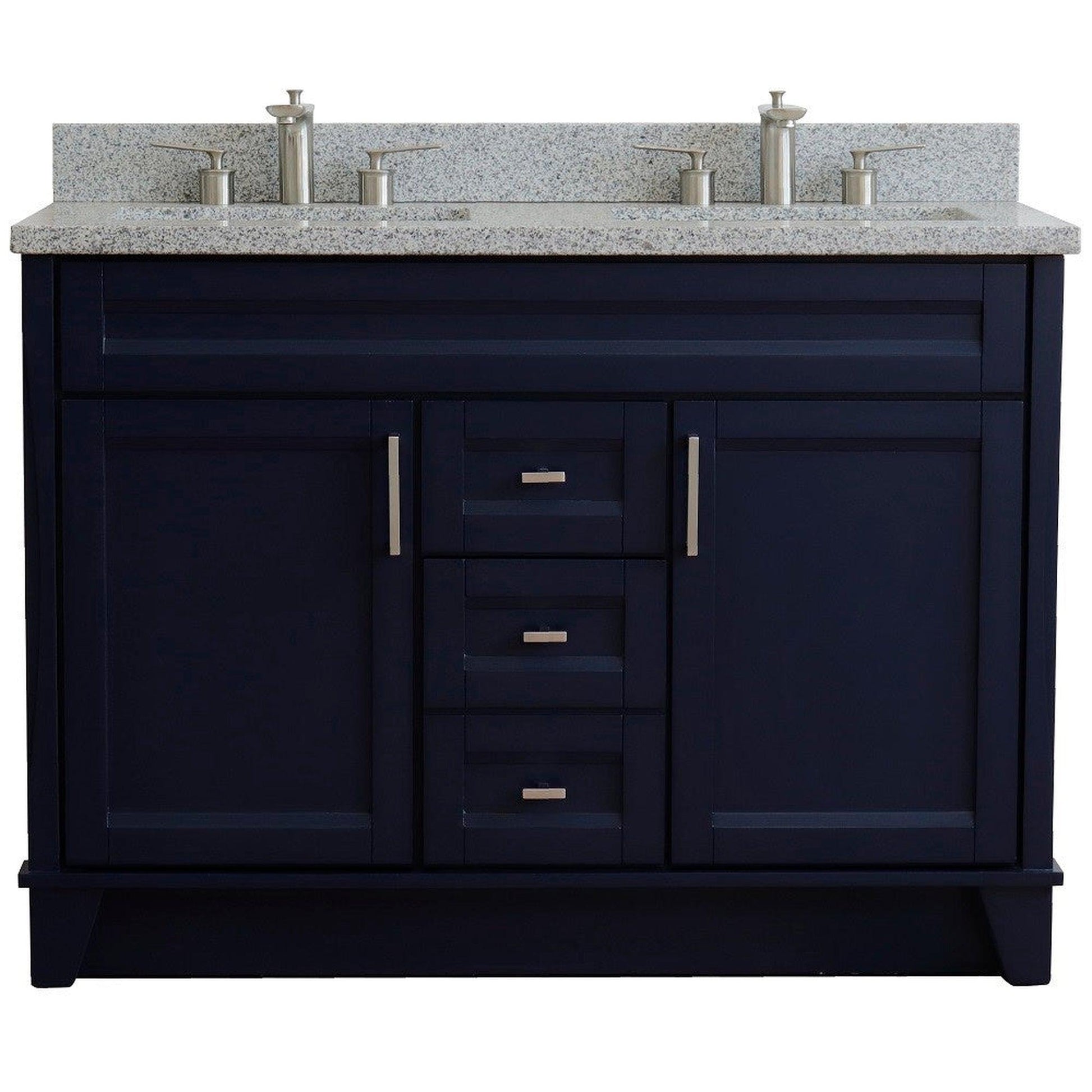 Bellaterra Home Terni 49" 2-Door 2-Drawer Blue Freestanding Vanity Set With Ceramic Double Undermount Rectangular Sink and Gray Granite Top