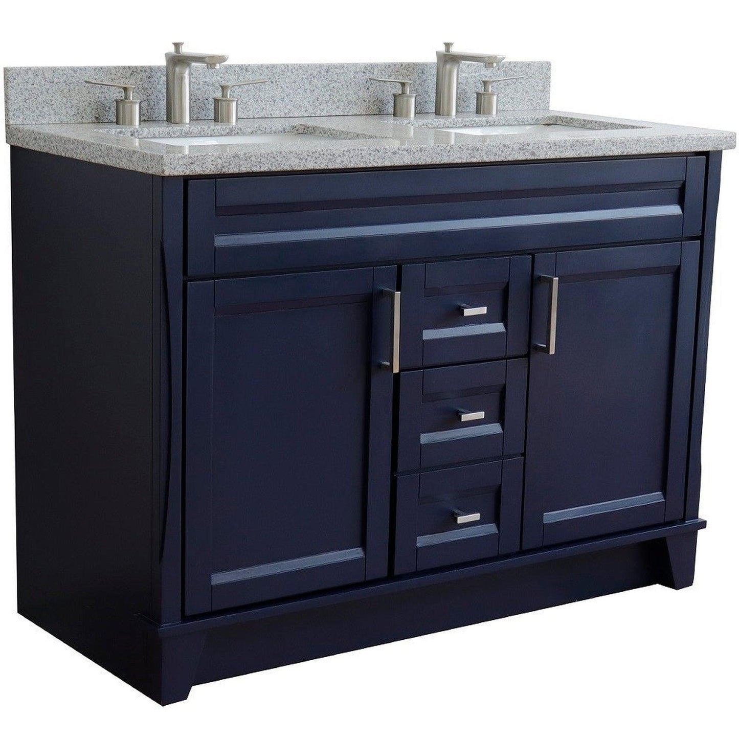 Bellaterra Home Terni 49" 2-Door 2-Drawer Blue Freestanding Vanity Set With Ceramic Double Undermount Rectangular Sink and Gray Granite Top