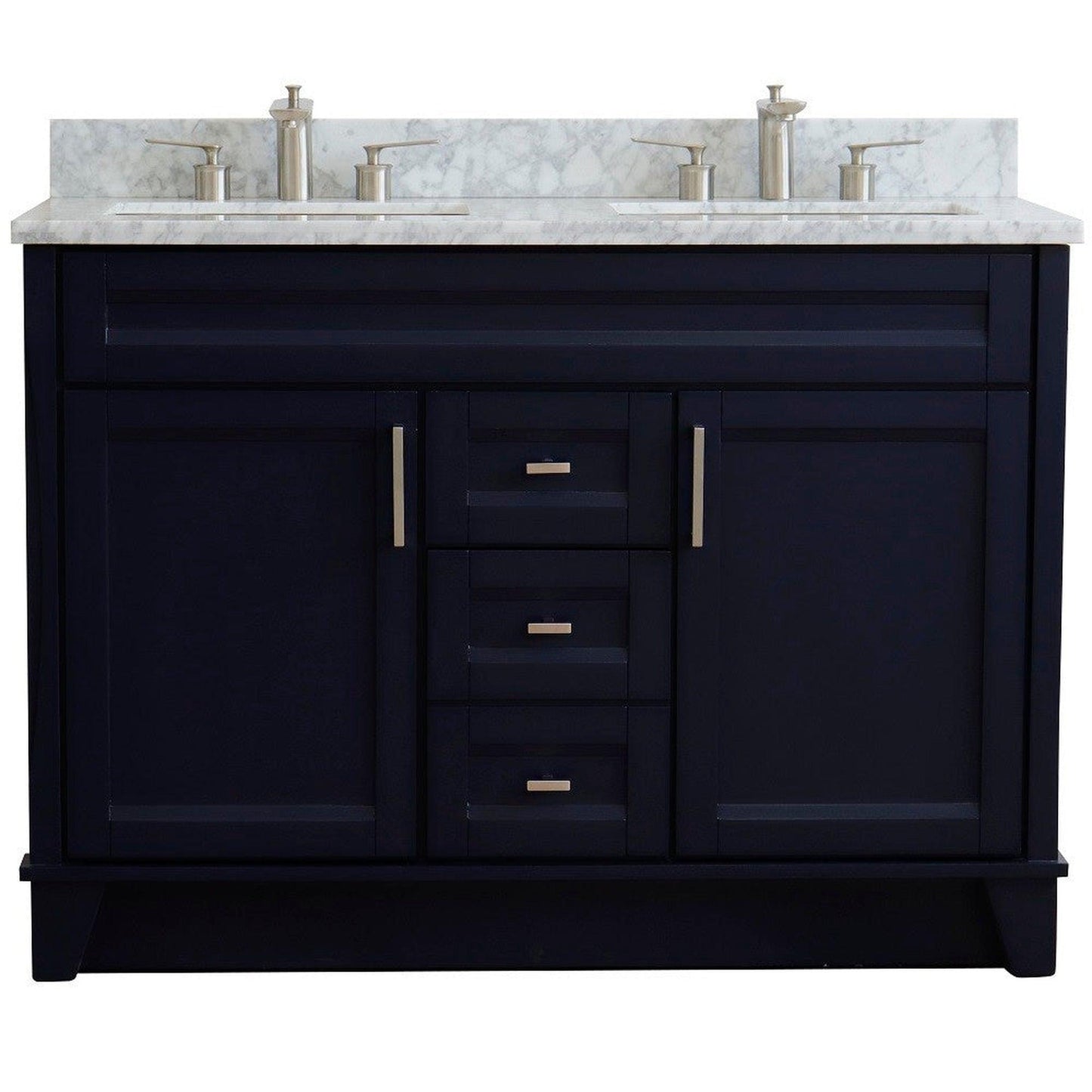 Bellaterra Home Terni 49" 2-Door 2-Drawer Blue Freestanding Vanity Set With Ceramic Double Undermount Rectangular Sink and White Carrara Marble Top