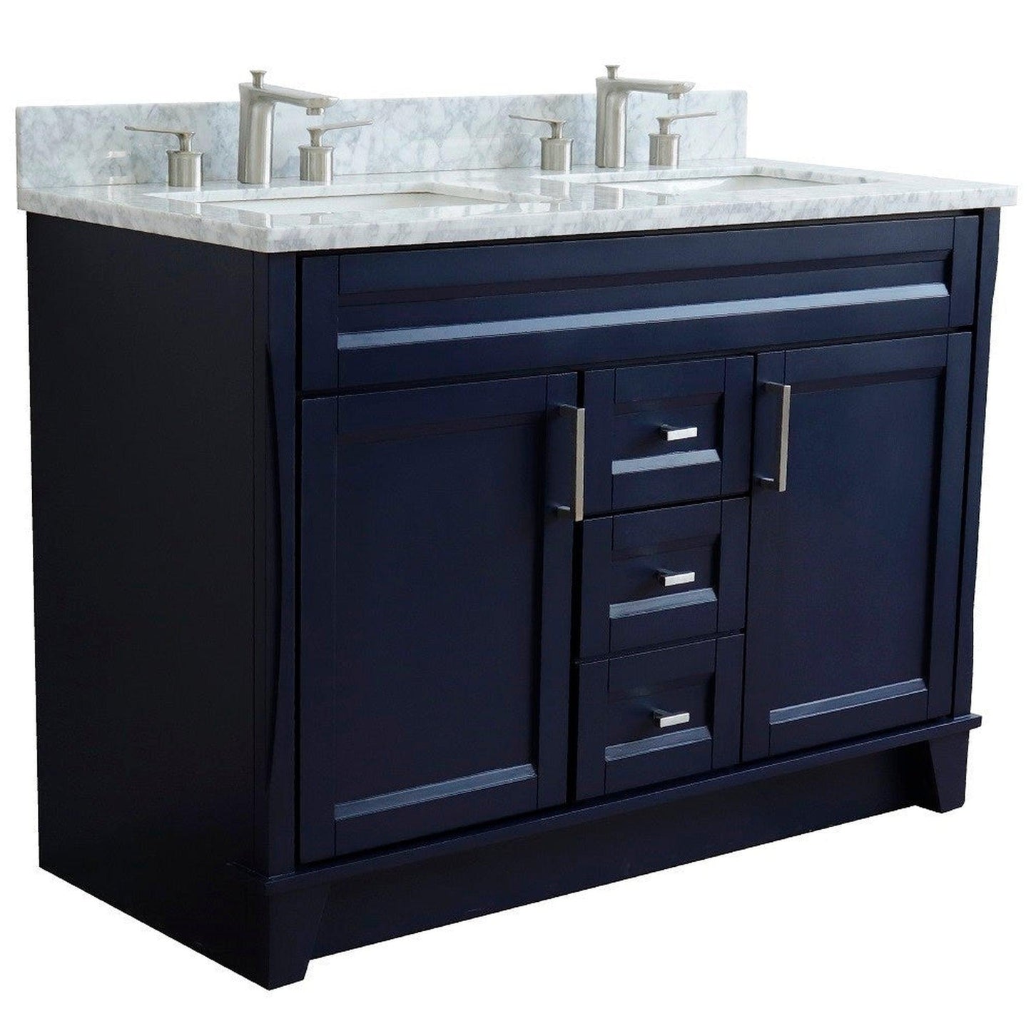 Bellaterra Home Terni 49" 2-Door 2-Drawer Blue Freestanding Vanity Set With Ceramic Double Undermount Rectangular Sink and White Carrara Marble Top