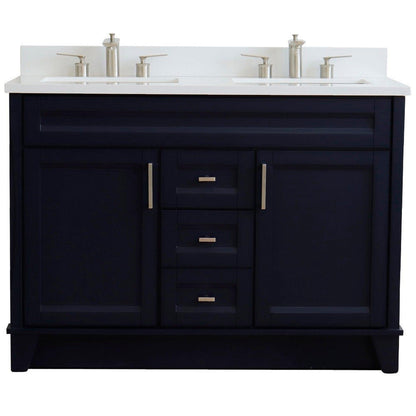 Bellaterra Home Terni 49" 2-Door 2-Drawer Blue Freestanding Vanity Set With Ceramic Double Undermount Rectangular Sink and White Quartz Top