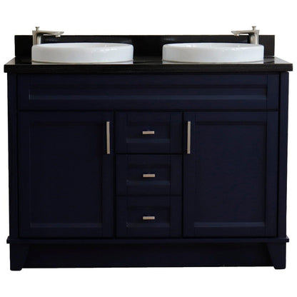 Bellaterra Home Terni 49" 2-Door 2-Drawer Blue Freestanding Vanity Set With Ceramic Double Vessel Sink and Black Galaxy Granite Top