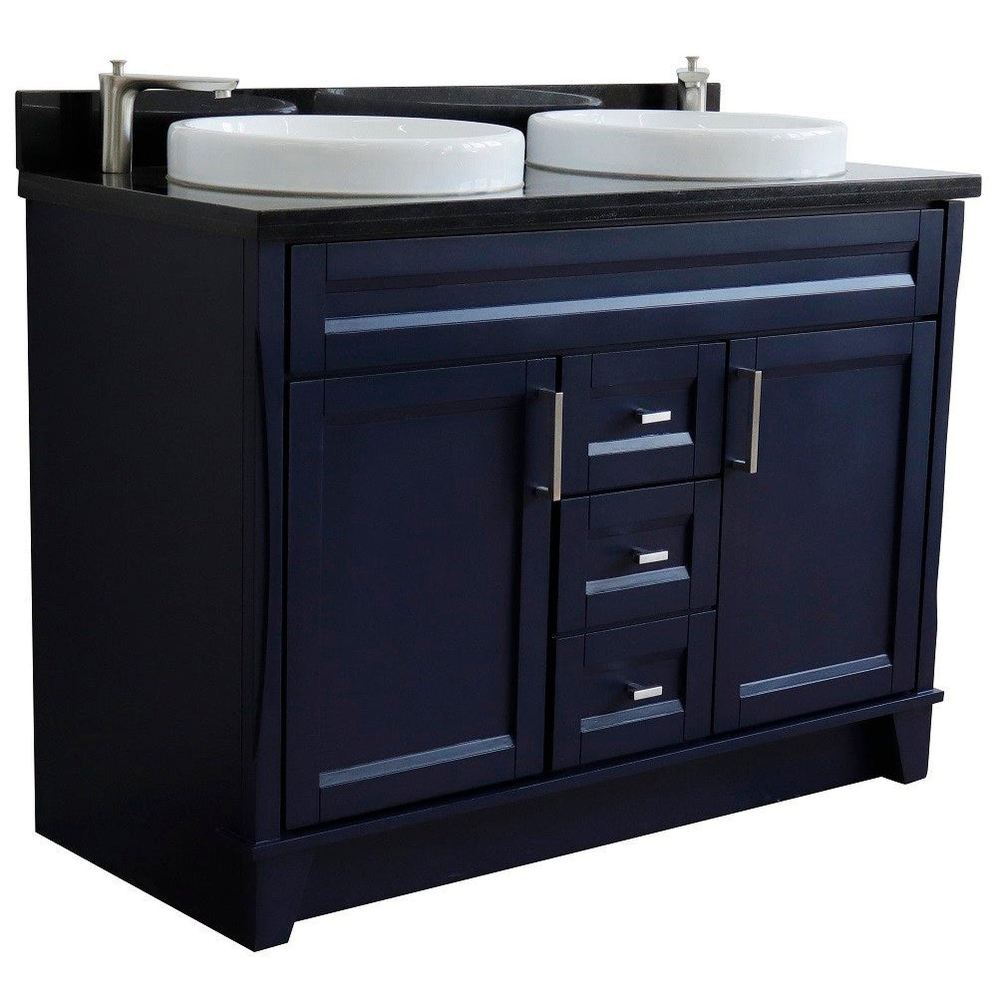 Bellaterra Home Terni 49" 2-Door 2-Drawer Blue Freestanding Vanity Set With Ceramic Double Vessel Sink and Black Galaxy Granite Top