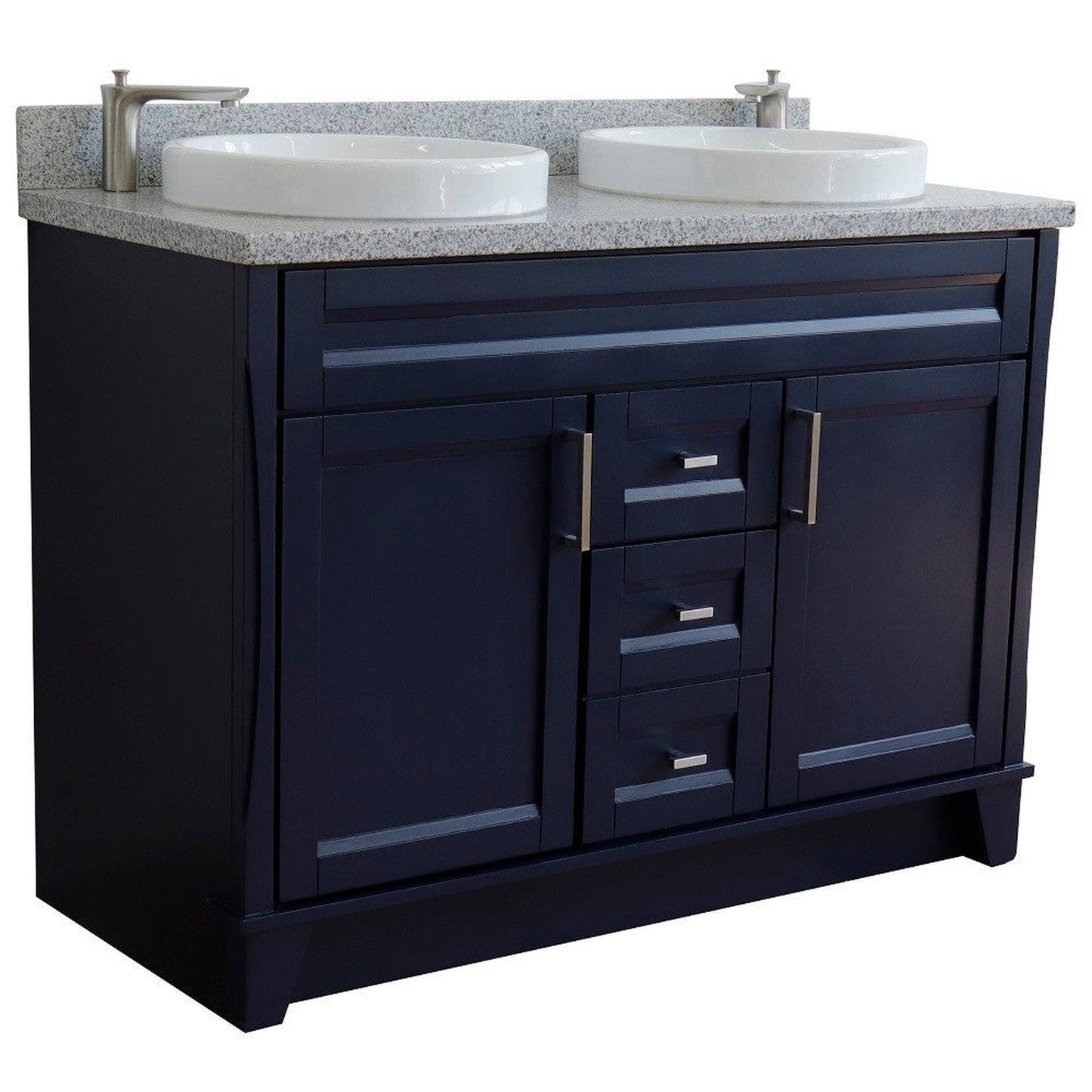 Bellaterra Home Terni 49" 2-Door 2-Drawer Blue Freestanding Vanity Set With Ceramic Double Vessel Sink and Gray Granite Top