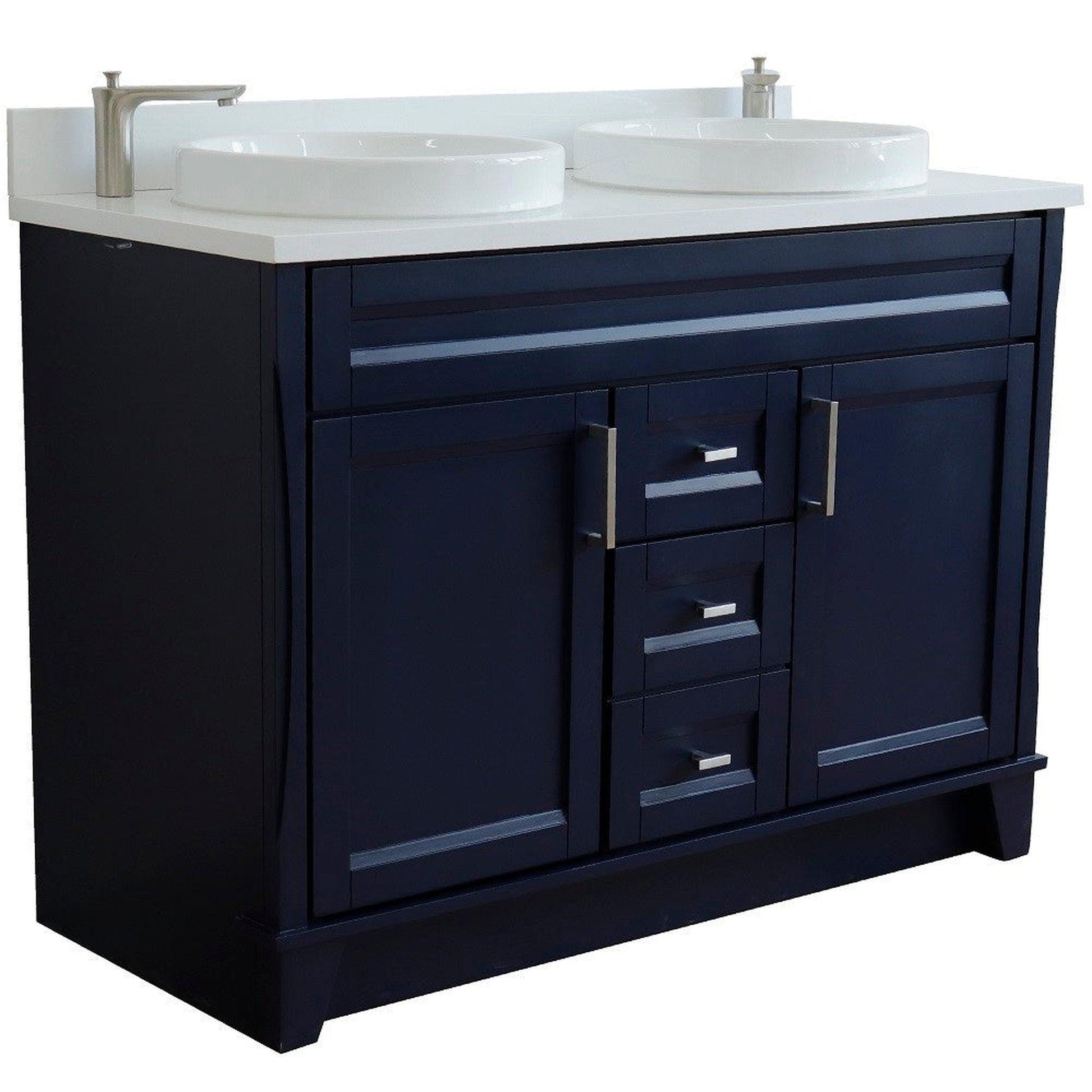 Bellaterra Home Terni 49" 2-Door 2-Drawer Blue Freestanding Vanity Set With Ceramic Double Vessel Sink and White Quartz Top