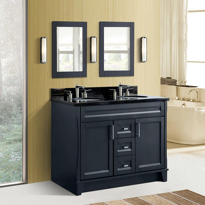 Bellaterra Home Terni 49" 2-Door 2-Drawer Dark Gray Freestanding Vanity Set With Ceramic Double Undermount Oval Sink and Black Galaxy Granite Top