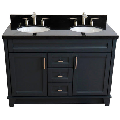 Bellaterra Home Terni 49" 2-Door 2-Drawer Dark Gray Freestanding Vanity Set With Ceramic Double Undermount Oval Sink and Black Galaxy Granite Top