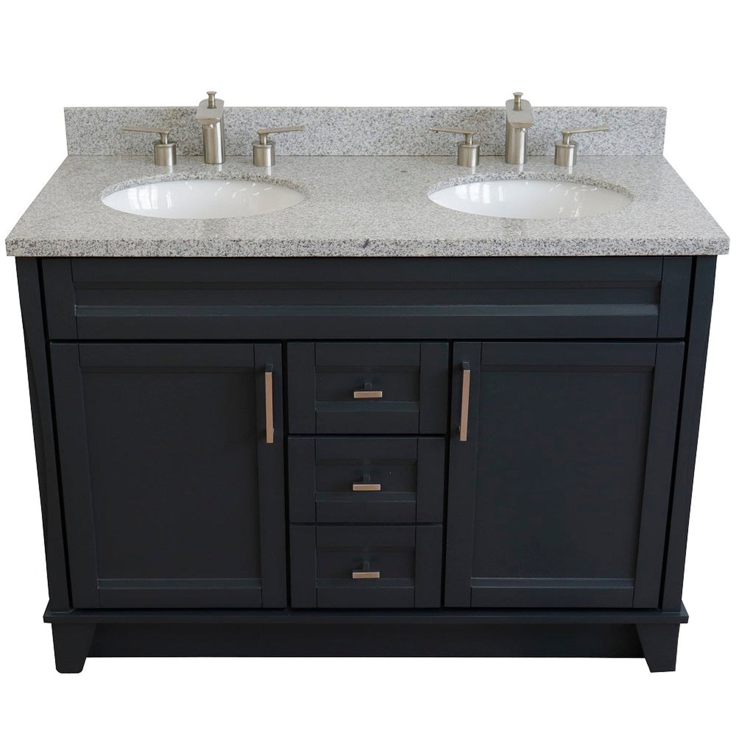 Bellaterra Home Terni 49" 2-Door 2-Drawer Dark Gray Freestanding Vanity Set With Ceramic Double Undermount Oval Sink and Gray Granite Top