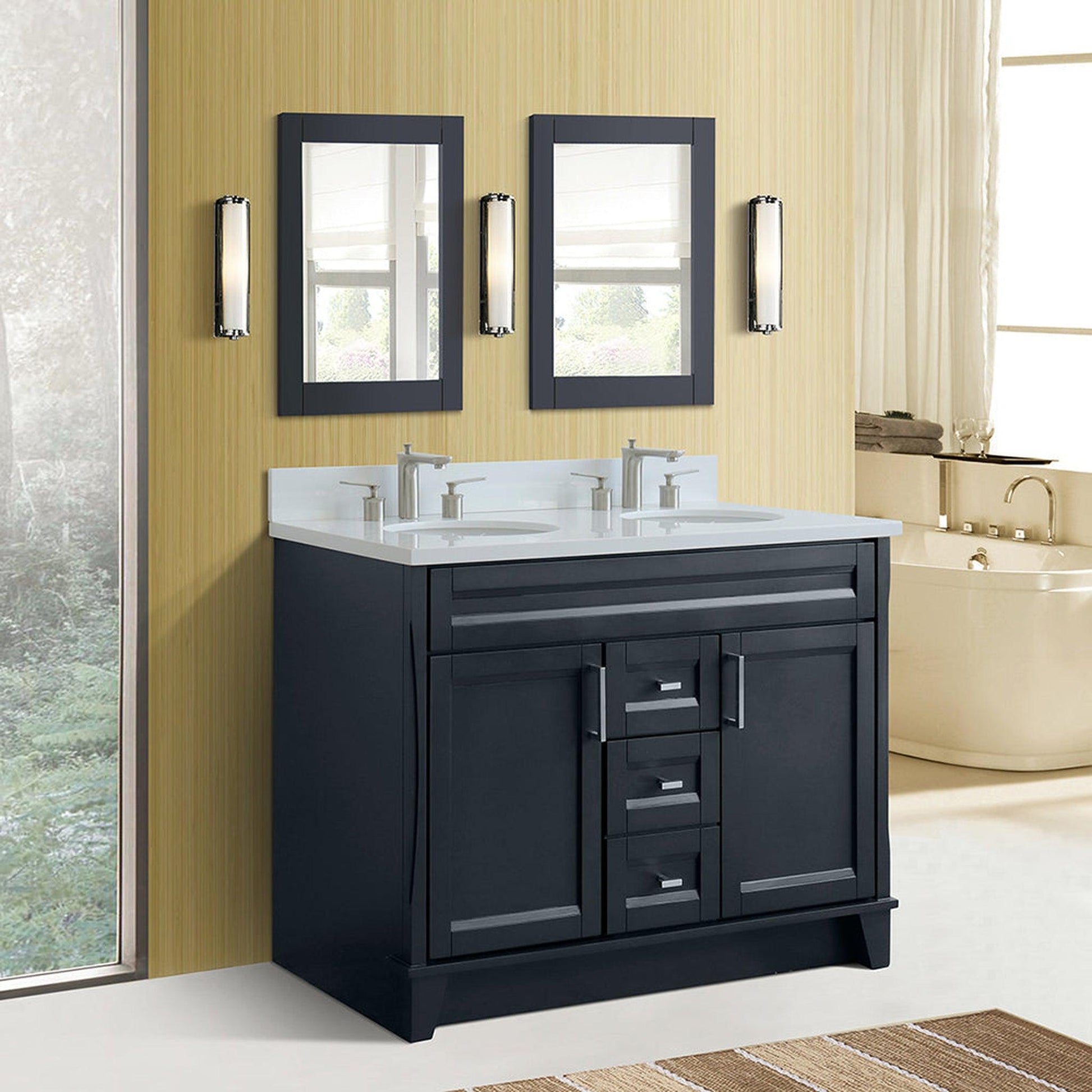 Bellaterra Home Terni 49" 2-Door 2-Drawer Dark Gray Freestanding Vanity Set With Ceramic Double Undermount Oval Sink and White Quartz Top