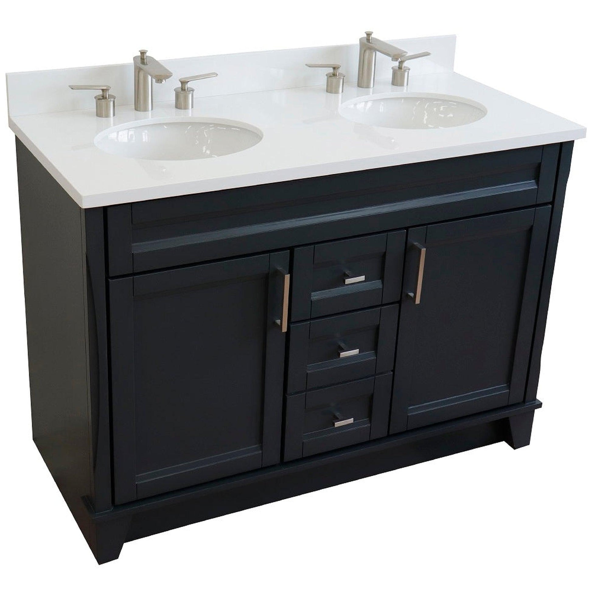 Bellaterra Home Terni 49" 2-Door 2-Drawer Dark Gray Freestanding Vanity Set With Ceramic Double Undermount Oval Sink and White Quartz Top